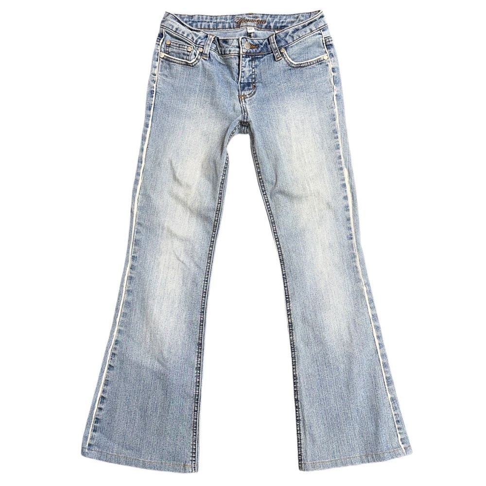 Y2K YOUNIQUE women's light faded lowrise flare embroidered jeans, 3.